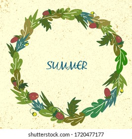 vector botanical frame with berries. the strawberry, flowers, plant, leaf in the form of a round frame.isolated