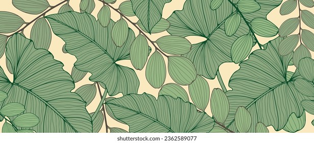 Vector botanical green background with tropical plants. Tropical background for decor, wallpaper, covers, cards and presentations, for posts on social networks.