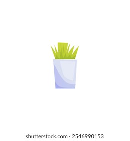 Vector botanical illustration featuring bright green grass in a flower pot isolated on a white background, ideal for use in medicine and organic design.