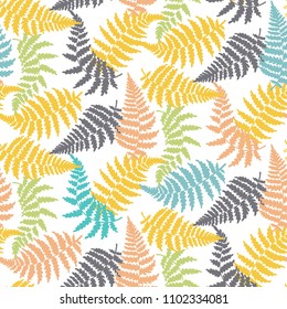 Vector botanical illustration of fern leaf. Isolated outline modern drawing of tropical plant. Set of exotic fern leaves silhouettes. Vector seamless floralcolorful pattern