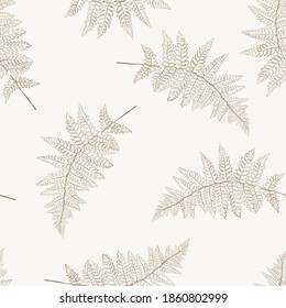 Vector Botanical Illustration Of Fern Leaf. Isolated Outline Modern Drawing Of Tropical Plant. Set Of Exotic Fern Leaves Silhouettes. Simple Linear  Minimalist Boho Pattern.