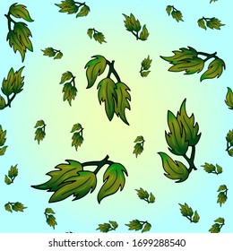 Vector botanical illustration. Line print. Seamless pattern with colorful twigs with leaves. Suitable for tattoo, design, t-shirts, brand logo, badge, printed cups, cards.