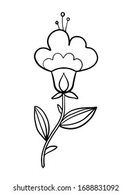 Vector botanical illustration with linear decorative flower on a white background in cartoon style for textile, packaging design, paper.