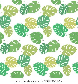 Vector botanical illustration of monstera leaf. Isolated outline drawing. Modern illustration of tropical plant. Set of exotic palm leaves silhouettes. Vector seamless floral black and white pattern