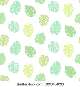 Vector botanical illustration of monstera leaf. Isolated outline drawing. Modern illustration of tropical plant. Set of exotic palm leaves silhouettes. Vector seamless floral black and white pattern