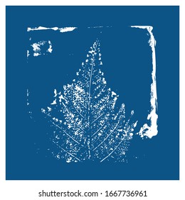 Vector botanical illustration of a plant. Ink monotype of a leaf. Abstract background in grunge style. Design element for a postcard, poster or invitation.