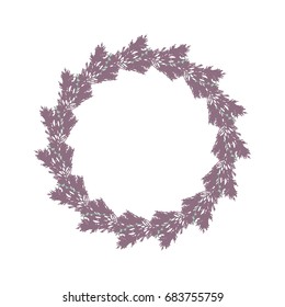 
Vector botanical illustration with a wreath made of fir tree  branches and berries. Thin lines twigs in pastel color isolated on white background.