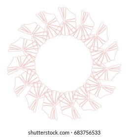 Vector botanical illustration with a wreath made of stylized hand drawn  leaves . Thin lines twigs in pastel color isolated on white background.