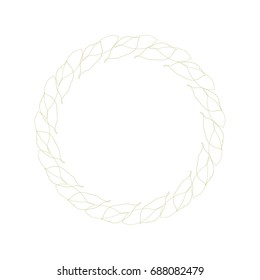 Vector botanical illustration with a wreath made of stylized hand drawn  leaves . Thin lines twigs in pastel color isolated on white background.