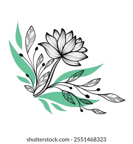 Vetor Botanical Line art background com flores silvestres da moda e flores minimalistas para decoração de arte de parede, casamento, padrão, moldura de borda, banner, cartaz. Floral mão desenhada linha herb, folhas elegantes