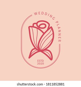 Vector botanical logo design template in trendy line art minimal style with geometric frame. Emblem or frame symbols for cosmetics, wedding, skincare and natural products.