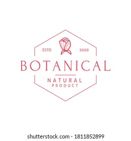 Vector botanical logo design template in trendy line art minimal style with geometric frame. Emblem or frame symbols for cosmetics, wedding, skincare and natural products.