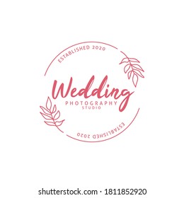 Vector botanical logo design template in trendy line art minimal style with geometric frame. Emblem or frame symbols for cosmetics, wedding, skincare and natural products.