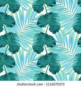 Vector botanical pattern with vertical direction. Elephant ear leaf with palm branches. 