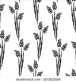 Vector Botanical seamless background . Decorative texture for fabric, Wallpaper, stationery, bedding. Black and white.