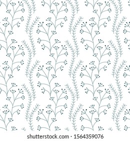 Vector Botanical seamless background with twigs on white . Monochrome, decorative texture for fabric, Wallpaper, stationery, bedding.