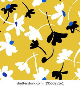 
Vector botanical seamless pattern. Background with plane daisies. Elegant summer flowers. Good for textile design, fabric, clothes, surface, wallpaper.