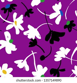 Vector botanical seamless pattern. Background with plane daisies. Elegant summer flowers. Good for textile design, fabric, clothes, surface, wallpaper.