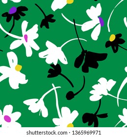 Vector botanical seamless pattern. Background with plane daisies. Elegant summer flowers. Good for textile design, fabric, clothes, surface, wallpaper.