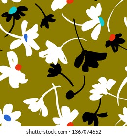 Vector botanical seamless pattern. Background with plane daisies. Elegant summer flowers. Good for textile design, fabric, clothes, surface, wallpaper.