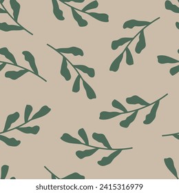 Vector botanical seamless pattern background. Green leaves over beige background. Perfect for fabric, scrapbooking, wallpaper projects