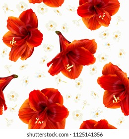 Vector botanical seamless pattern with hippeastrum flowers.Modern floral pattern for textile, wallpaper, print, gift wrap, greeting or wedding background. Spring or summer design.