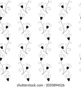 Vector botanical seamless pattern of isolated plants on a white background. Delicate flowering field herb. Russian medicinal flowers. Design of bouquets for fabric. Stock illustration for the textile.