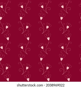 Vector botanical seamless pattern of isolated plants on a pink background. Delicate flowering field herb. Russian medicinal flowers. Design of bouquets for fabric. Stock illustration for the textile.