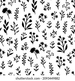 Vector botanical seamless pattern of isolated plants on a white background. Delicate flowering field grass. Russian medicinal flowers. Design of bouquets for fabric. Stock illustration for the fabric.