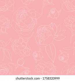 Vector botanical seamless pattern. Pink peony flat style botanical flower concept. For design, fabric, postcards, background.