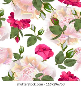 Vector botanical seamless pattern with roses and peonies flowers. Modern floral pattern for textile, wallpaper, print, gift wrap, greeting or wedding background. Spring or summer design.