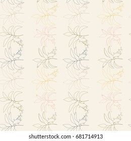 Vector  botanical seamless pattern with  simple hand drawn twigs with leaves and berries.
