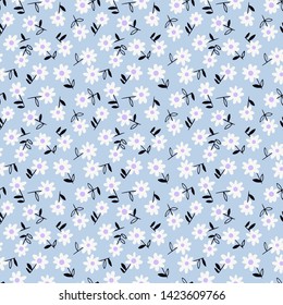 Vector botanical seamless pattern. Small daisies. Flowers in vintage style. Flat Simple floral freehand background for fashion design, textile, fabric, background, wallpaper, surface or wrapping.