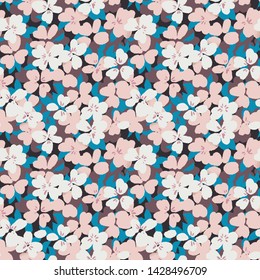 Vector botanical seamless pattern. Small daisies. Glade of wild flowers in vintage style. Flat simple floral freehand background for fashion design, textile, fabric, wallpaper, surface or wrapping.