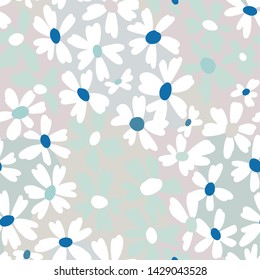 Vector botanical seamless pattern. Small bright daisies. Plain flowers in vintage style. Floral hand free drawing for textile, fabric and background.