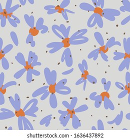 Vector botanical seamless pattern. Small daisies. Glade of wild flowers in vintage style. Flat simple floral freehand background for fashion design, textile, fabric, wallpaper, surface or wrapping.