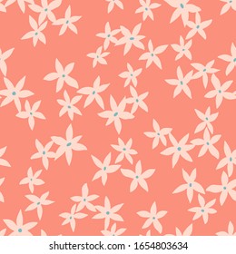 Vector botanical seamless pattern. Small daisies. Glade of wild flowers in vintage style. Flat simple floral freehand background for fashion design, textile, fabric, wallpaper, surface or wrapping.