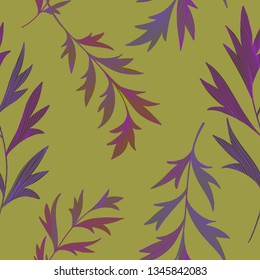 Vector botanical seamless pattern. Stems with textured leaves. Simple nature background. 