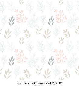 Vector botanical seamless pattern with textured hand drawn twigs.