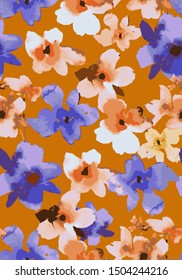 Vector botanical seamless pattern. Watercolor texture flower petals. Silhouettes of flowers. Vintage floral ornament. 