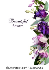 Vector botanical vertical banners with pink and purple fuchsia flowers. Design for natural cosmetics, health and ayurvedic products, yoga center. Greeting card or wedding invitation