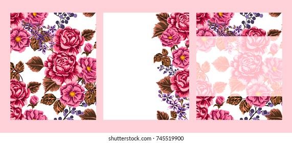 Vector botanical vertical banners with roses flowers. Design for natural cosmetics. Can be used as greeting card or wedding invitation