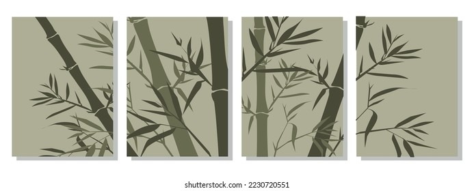 Vector botanical wall art set line drawing of leaves and flowers with abstract shapes. It is an abstract art design, cover, print, wallpaper, simple and natural wall art.