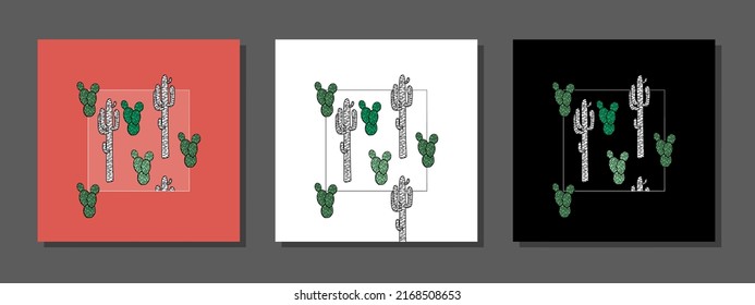 Vector botanical wall arts, with cactus. Minimalistic and natural. Cactus and line arts design