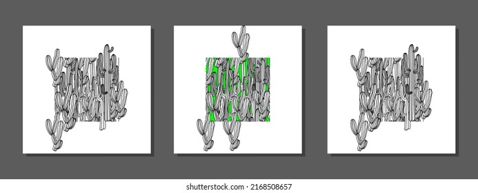 Vector botanical wall arts, with cactus. Minimalistic and natural. Cactus and line arts design