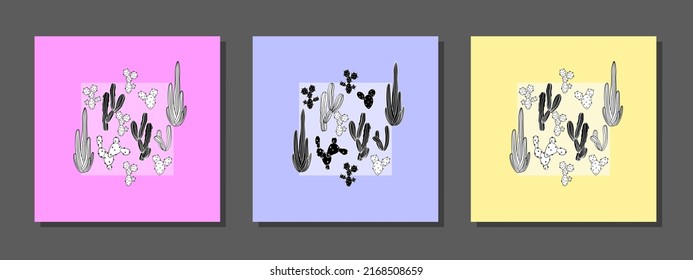 Vector botanical wall arts, with cactus. Minimalistic and natural. Cactus and line arts design