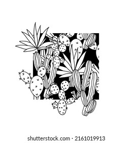Muros botánicos vectoriales, con cactús. Minimalista y natural. Cactús y diseño de artes de línea.