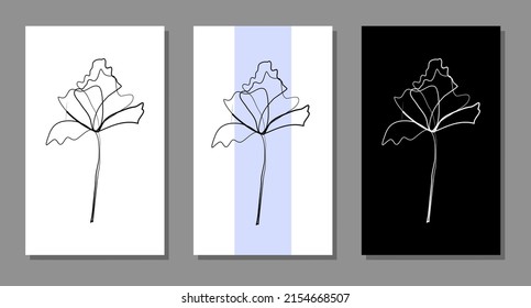Vektorbotanische Wandkunst mit Blumen. Minimalistisch und natürlich. Blumen- und Linienkunst-Design.