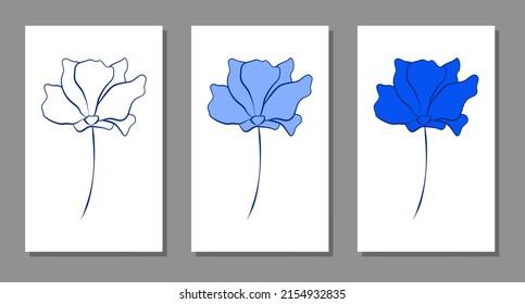 Vektorbotanische Wandkunst mit Blumen. Minimalistisch und natürlich. Blumen- und Linienkunst-Design.
