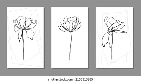 Vector botanical wall arts, with flower. Minimalistic and natural. Flower and line arts design.